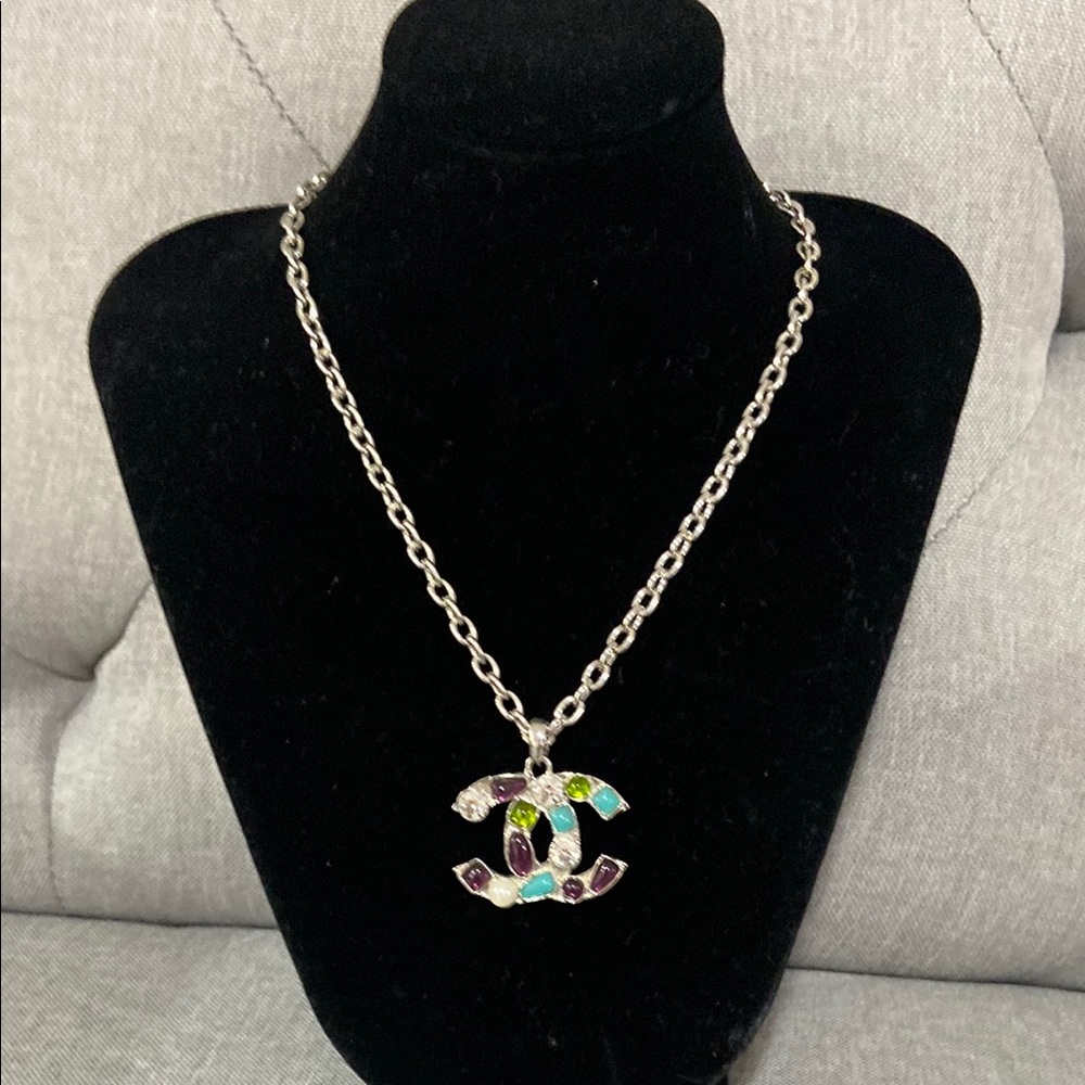 ✨Silver and Purple Necklace with Iconic CHANEL CC Pendant